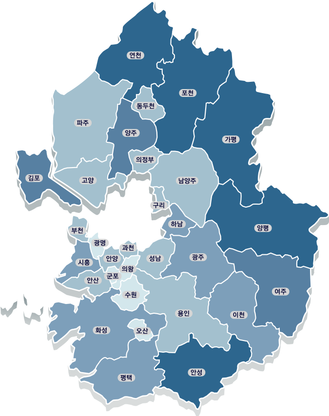 경기도 지도(31개 시군 표시)